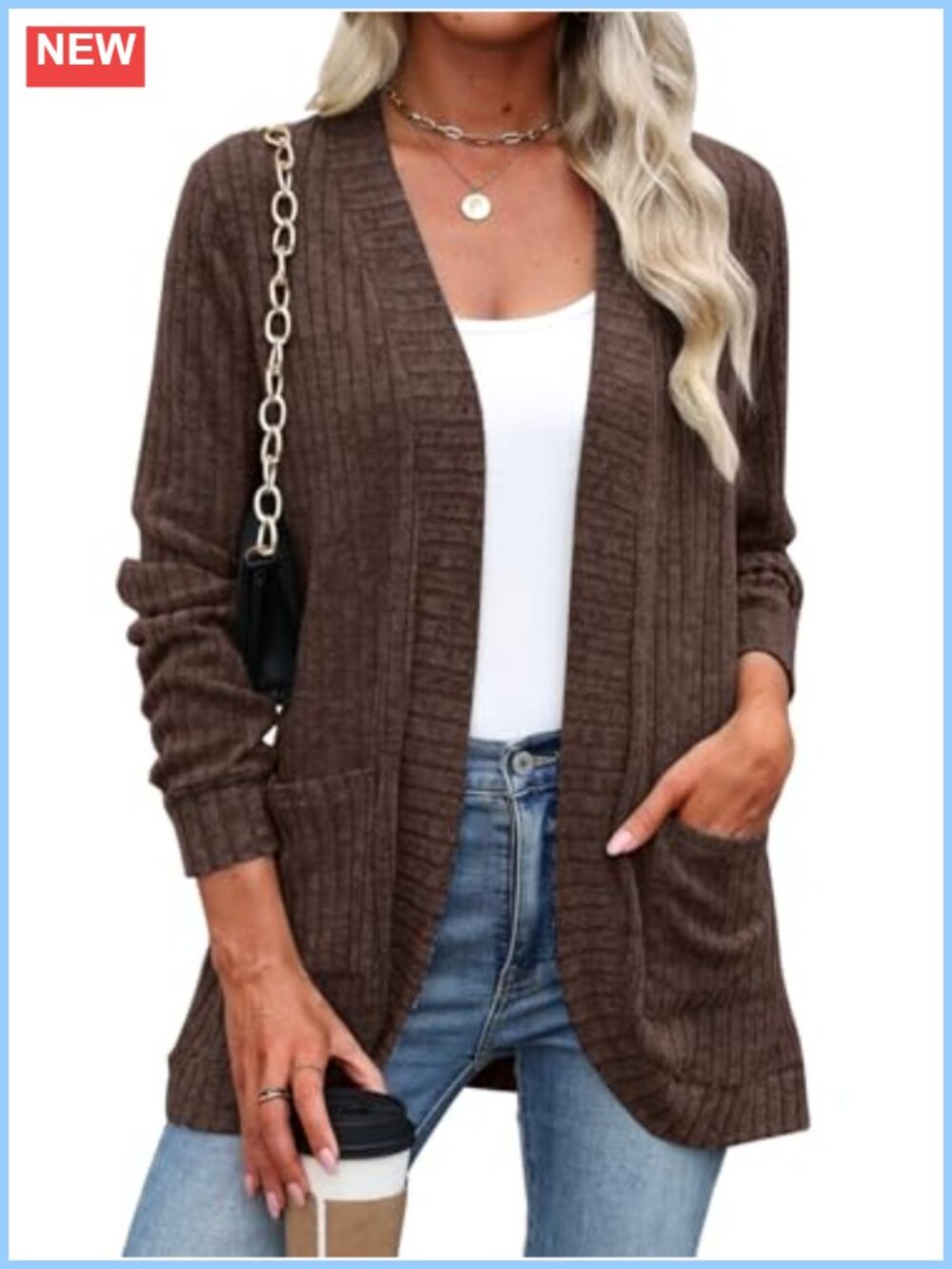 Lightweight Open Front Long Sleeve Cardigan with Pockets